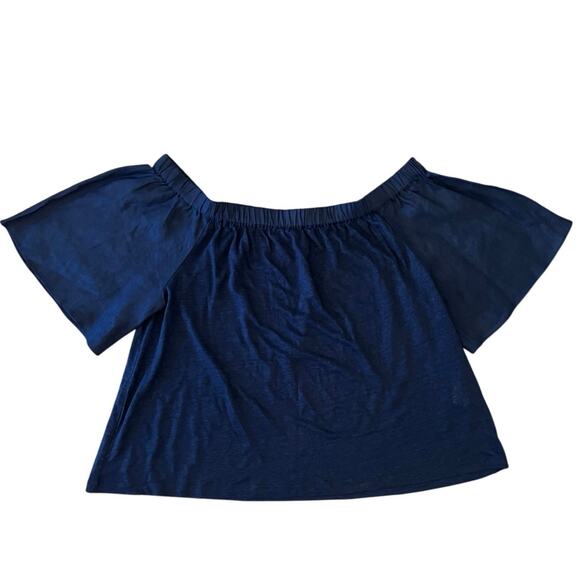 NWT Chico’s Navy 100% Linen Off Shoulder Top Sz 3 Beachy Lightweight Mixed Media - Picture 2 of 10